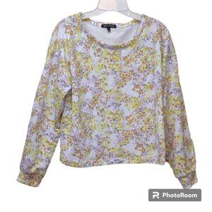 Olivia & Vivian Floral Boatneck Long Sleeve Lightweight Cropped Sweatshirt